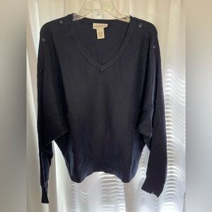 FOR THE REPUBLIC Navy Blue V-Neck Sweater W/Button Detail on the Sleeves Sz L